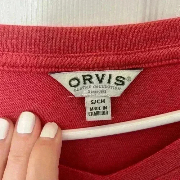 Orvis Tunic Top Coral Top Size Small Dolman Sleeve Lightweight Knit Short Sleeve - Picture 2 of 6